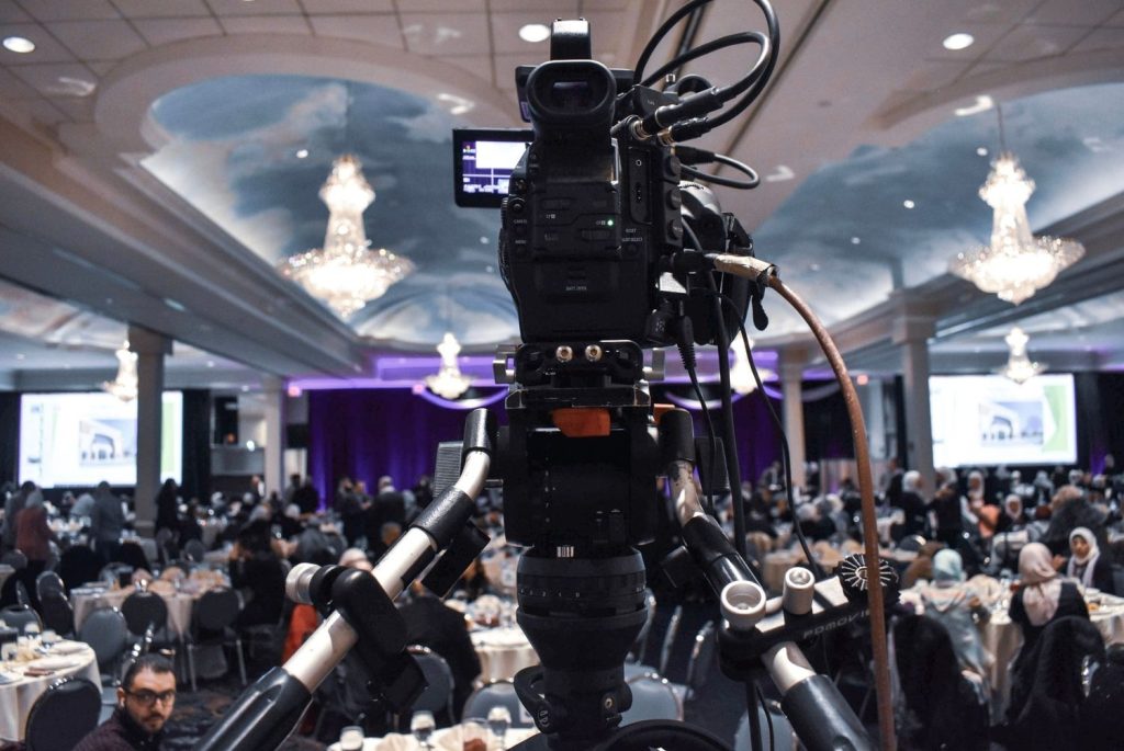 Professional camera rig from a commercial video production company Sugar Land filming a large corporate gala event.