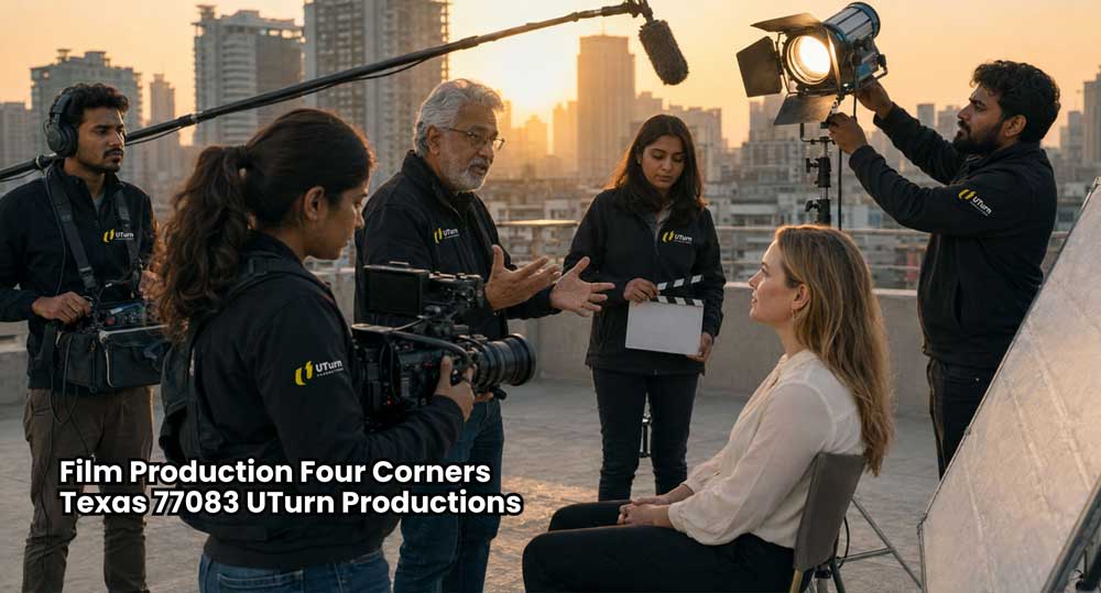 Expert video crew executing a high quality outdoor film production Sugar Land shoot during golden hour sunset.