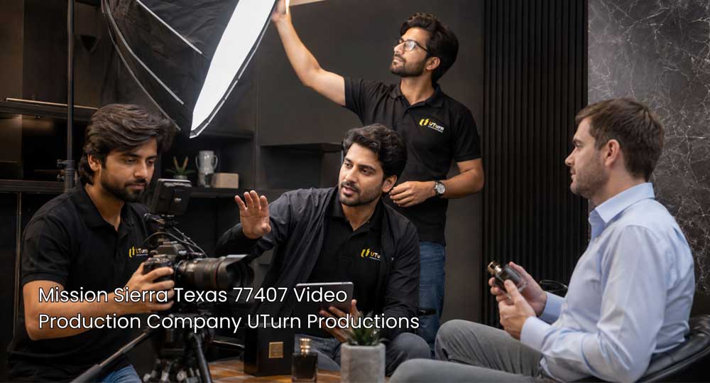 Sugar Land video production company editors reviewing footage on desktop screens during a client video consultation.