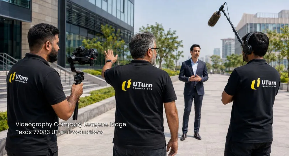 Professional videography company Sugar Land filming an outdoor corporate interview using professional video gear.