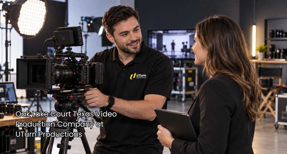 Video production company Sugar Land camera specialist setting up a cinema camera with a production team member.